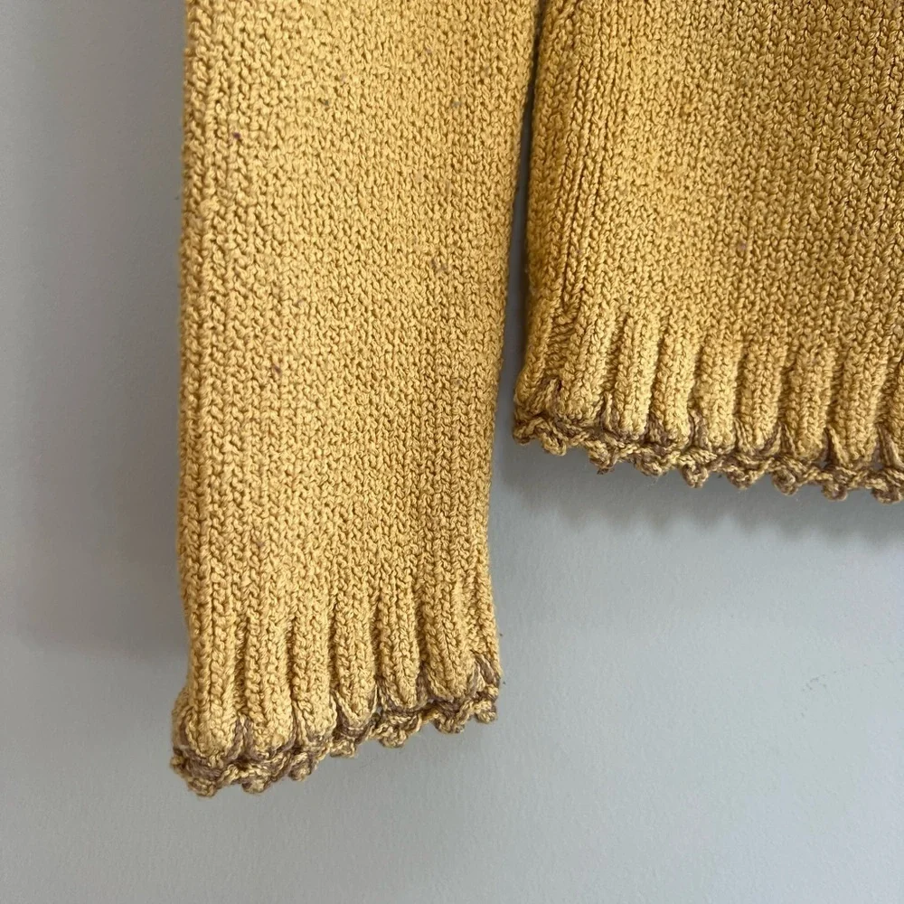 Lacoste Hungarian Fray Fringe Linen Cotton Vintage Cardigan, Mustard Yellow, M - Picture 5 of 9